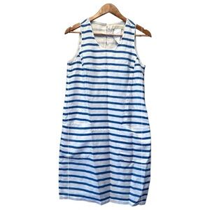 Max Mara Weekend Blue White Striped Nautical Sleeveless Shift Dress Linen‎ Blend